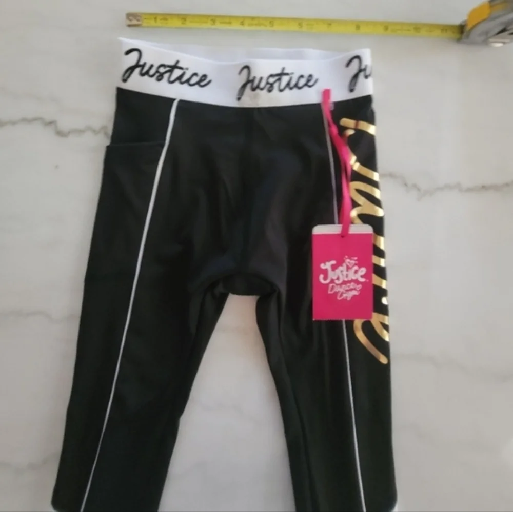 Justice Dance Gold, Black and White Pocketed Puff Paint Leggings Size XS Girls
